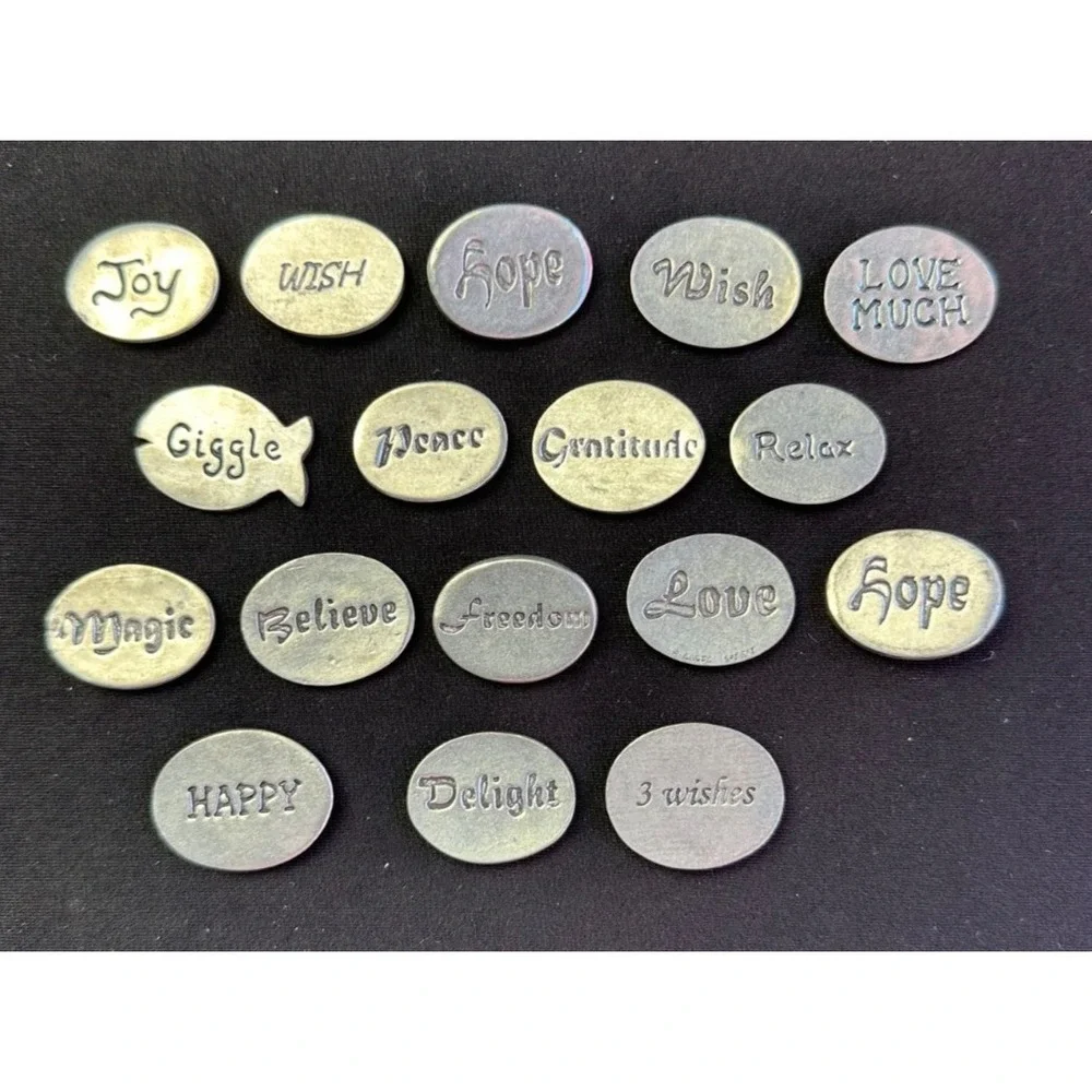 17 Vilmain Pewter Pocket Tokens Charms Heart Angel Flower Fairy Bee Dolphin Fish